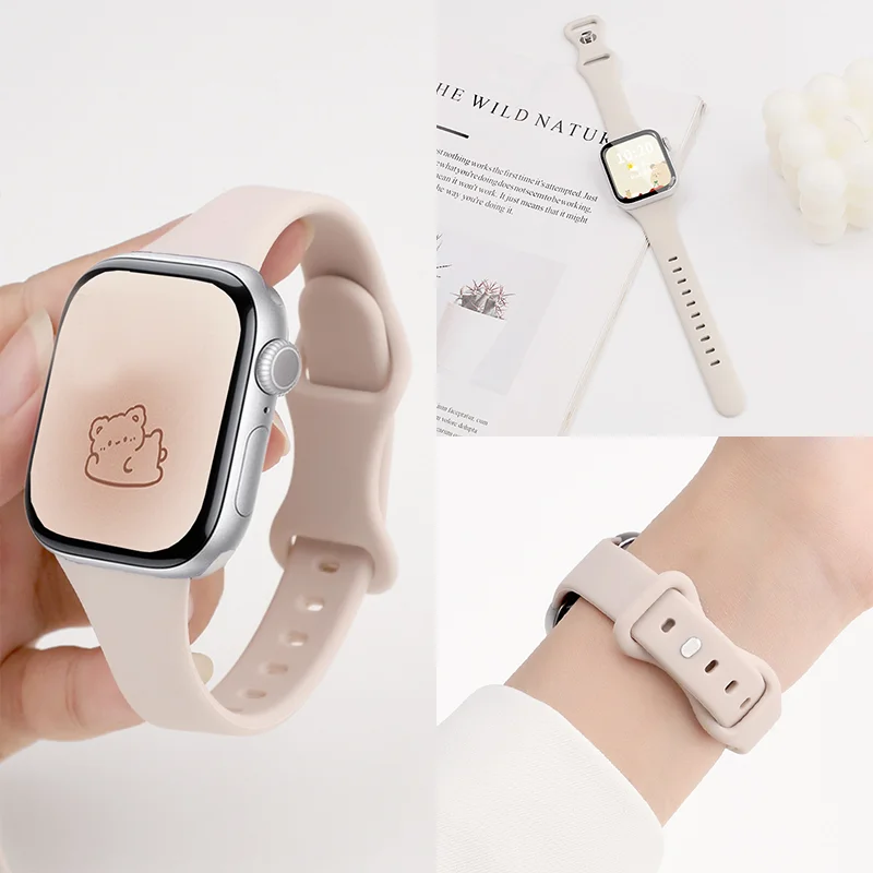 Fashion Figure 8 Buckle Hourglass Silicone Strap For Apple Watch Series 11 10 9 8 7 6 5 SE Ultra Fits 49-38mm Soft Women