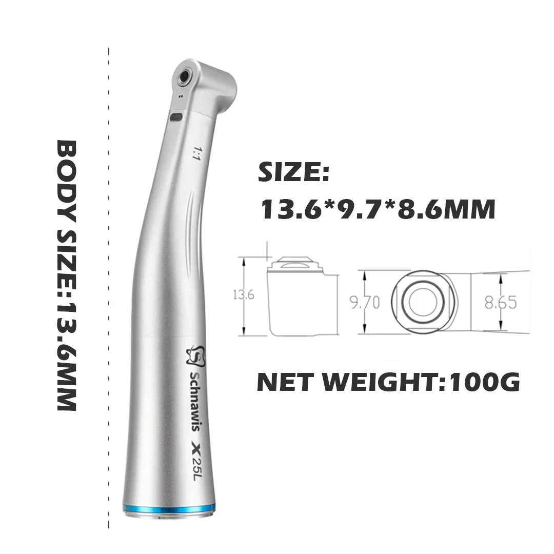 X25L contraángulo Spray aire interruptor de encendido/apagado Dental 1:1 pieza de mano de velocidad creciente contraángulo LED anillo azul de fibra