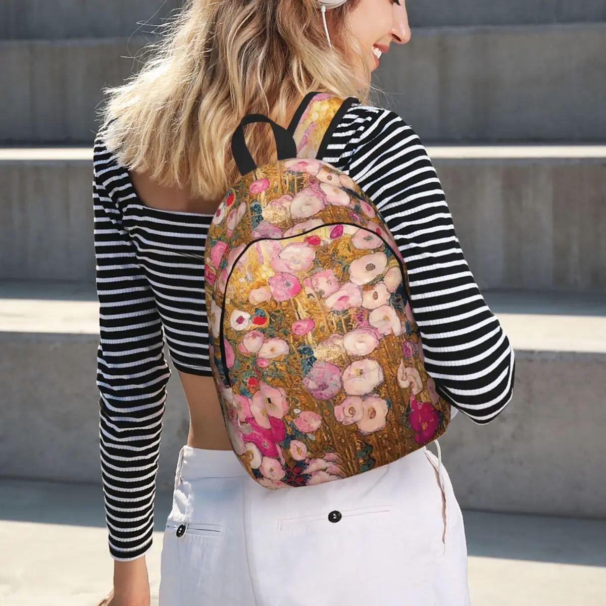 Gustav Klimt Pink Flower Garden Backpack Hot Sale Daypack Large Capacity Children BookBag School Bag Shoulder Bags for Men Women