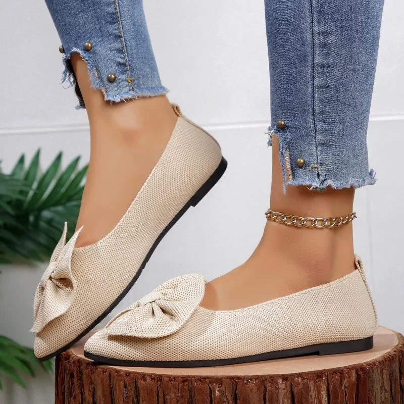 New Style Women Flats Bow Pointed Toe Shoes Female Suede Walking Dress Shoes Spring Fashion Casual Sandals Shallow Zapatos Mujer