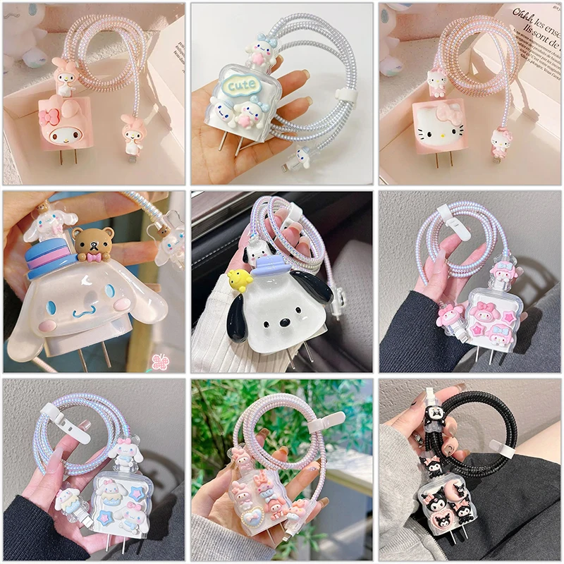 Sanrios Melody Pochacco Charger Protector Cable Organiser for Apple Iphone Cute Kuromi Cable Management Hellokittys Sleeve Cords