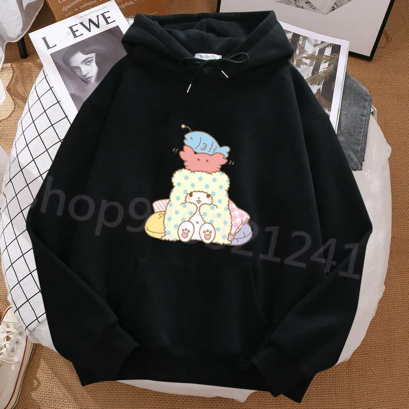 Marumofubiyori Kawaii Sweatshirt Hoodie Black Anime Graphic Gift Fashion Casual Hoodies Korean Sweet Long Sleeve Cartoon Clothes