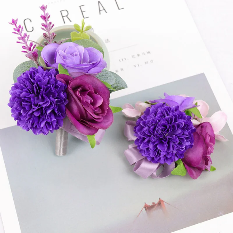 

Purple Artifical Boutonnieres Wrist Flowers Marriage Wedding Accessories Bracelet Bridesmaid Ceremony