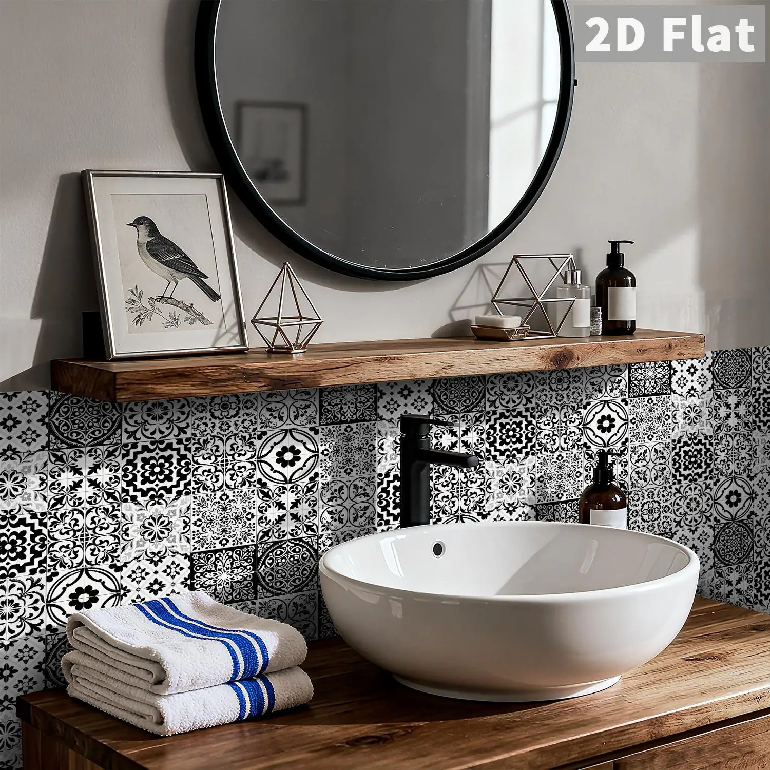 36Pcs Moroccan Tile Stickers, Removable Waterproof Self-Adhesive Wall Decals for Kitchen Bathroom Home Renovation