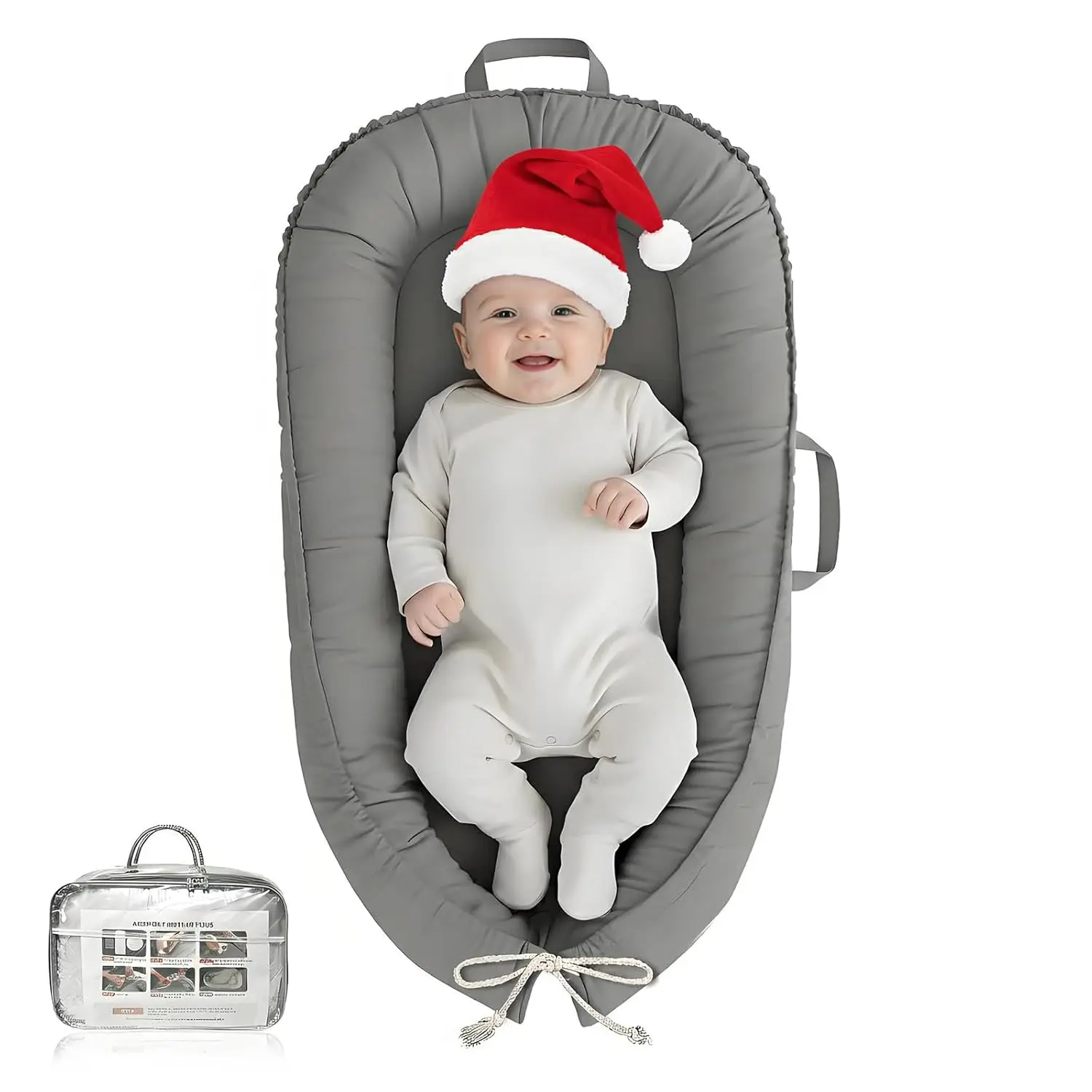 

Infant Lounger for Newborns 0-24 Months, Pure Cotton Breathable Baby Nest with Waterproof Lining, Portable for Home and Travel