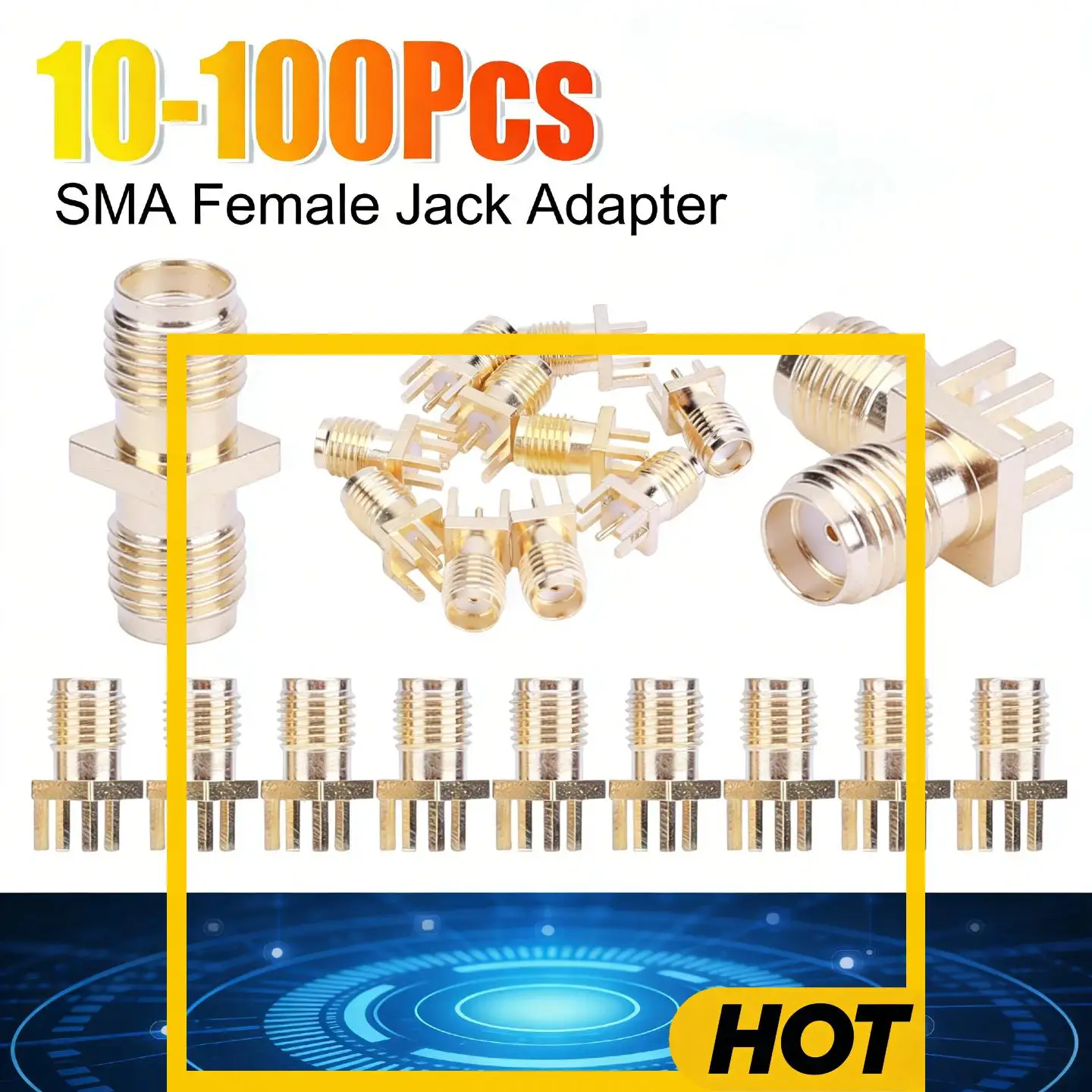 

10-100 Pcs 50 Ohm SMA-KE Plug Socket Brass Solder 4 Pins PCB Edge Mount SMA Female Jack Adapter High Compatibility Connector