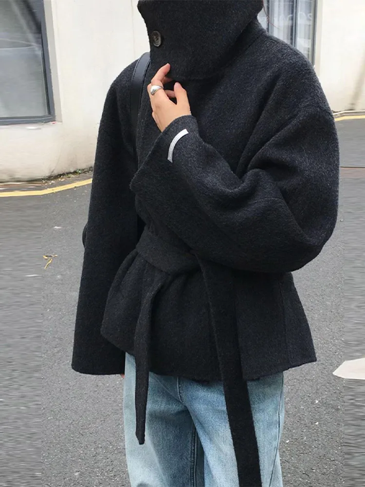 

Элегантное женское пальто с воротником-стойкой, однобортное однобортное толстое черное пальто с длинными рукавами, женская верхняя одежда на осень-зиму 2025 г.