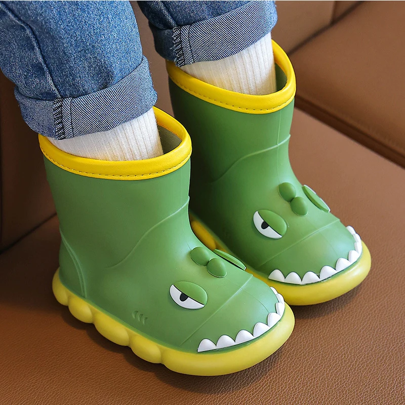 

Children Rain Boots Cartoon Dinosaur Waterproof Keep Warm Lightweight Kids Water Shoes Boys Girls Anti-slip Rain Shoes Outdoor