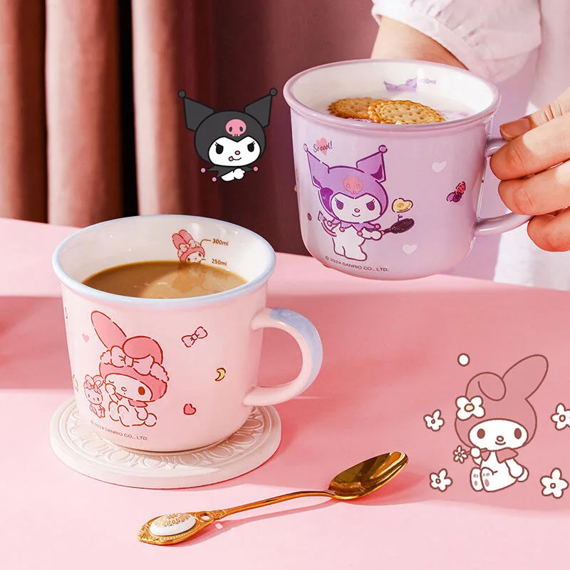 Sanrio-taza de leche de desayuno de Hello Kitty, 340Ml, Kuromi My Melody Cinnamoroll, taza de leche de cerámica de gran capacidad con dibujos animados, regalo, nuevo