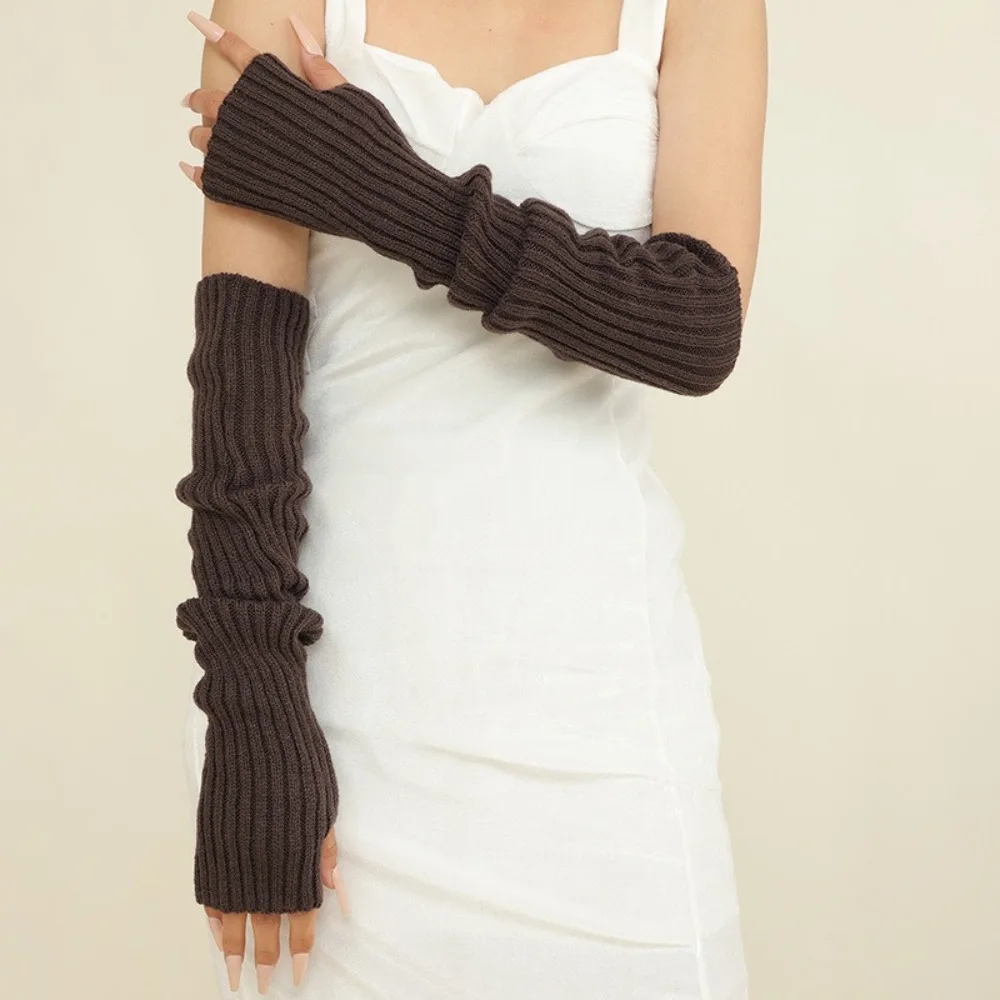 High Quality Knitted Fingerless Gloves Lolita Style Long Winter Arm Warmer Soft Gothic Mittens