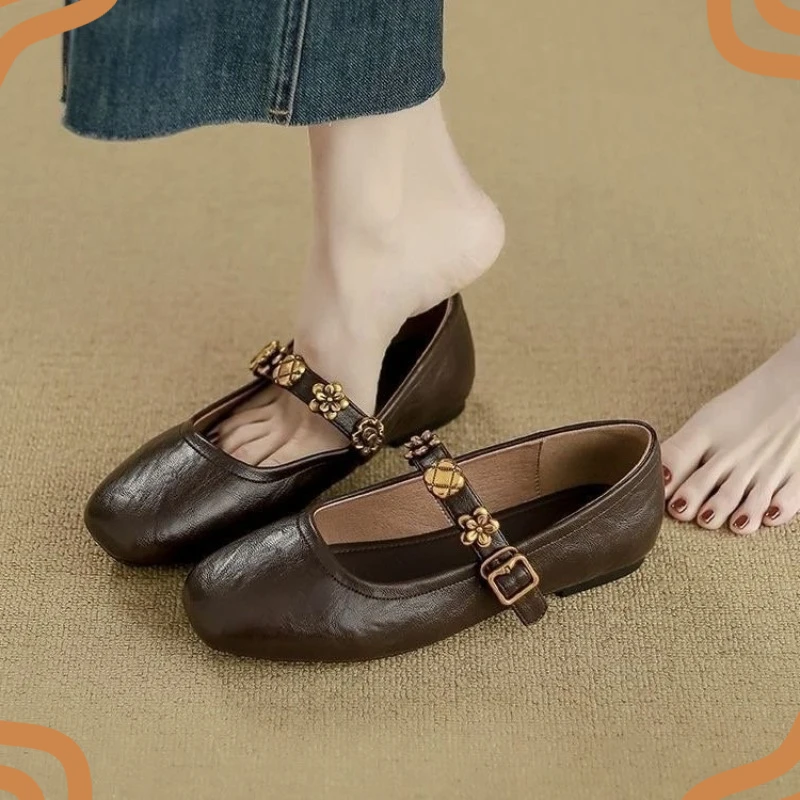 Retro Women's Mary Jane Shoes French Style Round Toe Flats Shoes for Woman Exquisite Casual Shoe Designer Shoes Zapatos De Mujer