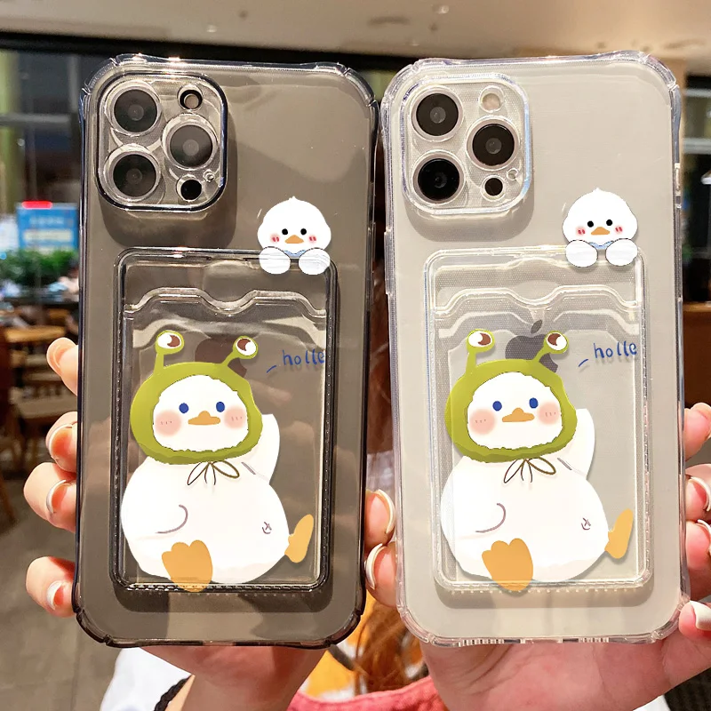 

Card Holder Case For iPhone 11 15 16 Pro Max 13 14 12 7 8 Plus XR X Xs 16promax 13promax 15promax Silicon Cute Duck Funda Covers