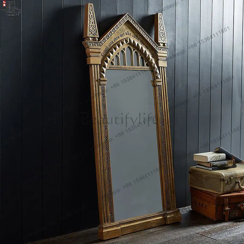 Floor-to-ceiling full-body mirror American retro living room home medieval dressing mirror