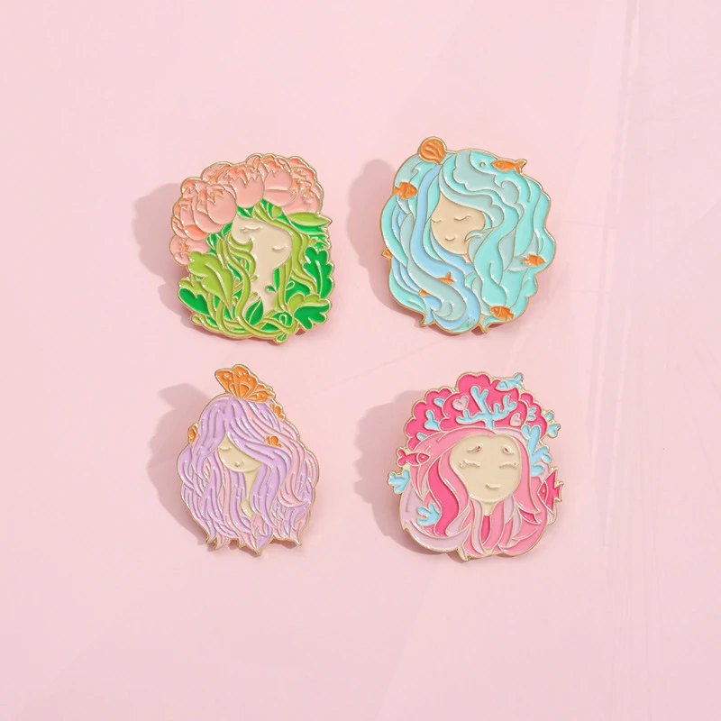 Sunrise Milk Coral Girl Earth Pearl เลือกคุณ Crazy Heart Eyes Sweet Badge Pins เครื่องประดับของขวัญ Pinsk Series Pin Rainbow เห็ด