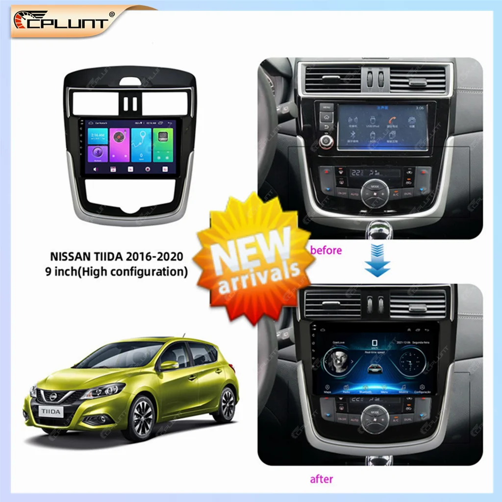 CPLUNT 2 Din Car Stereo Radio Frame Fascia Adapter For NISSAN TIIDA 2016-2020 9 INCH Android DVD Dash Fitting Panel Kit