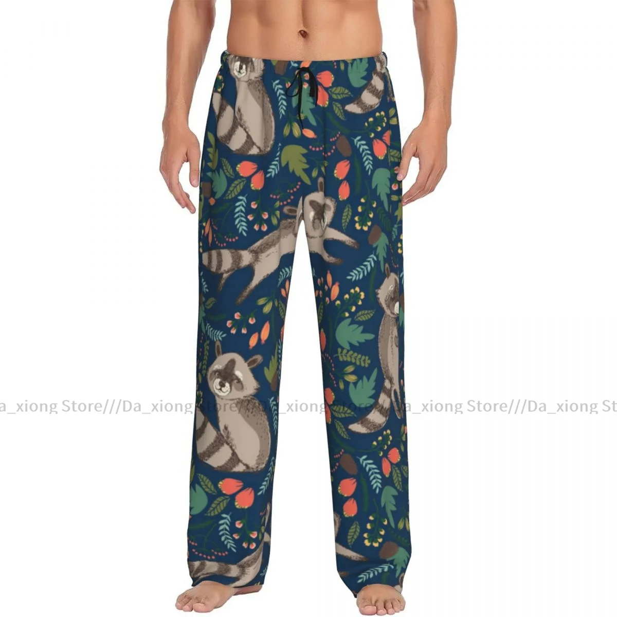 Men's Casual Pajama Sleeping Pants Tropical Cute Raccoon Lounge Loose Trousers Comfortable Nightwear