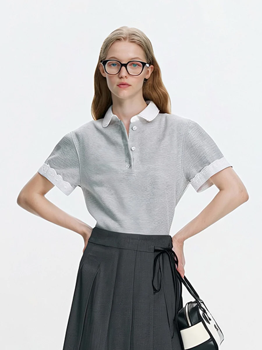 

AHMI Classic Embroidered Ne ort Sve T-irt Women's Summer New Casual Faion Versatile Slimming Top