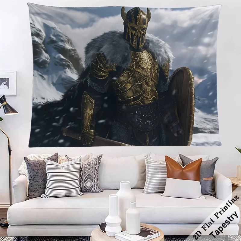 Large Fantasy Knight Tapestry Wall Decor Epic Medieval Warrior Armor Art Room Background Gothic Man Cave Decoration
