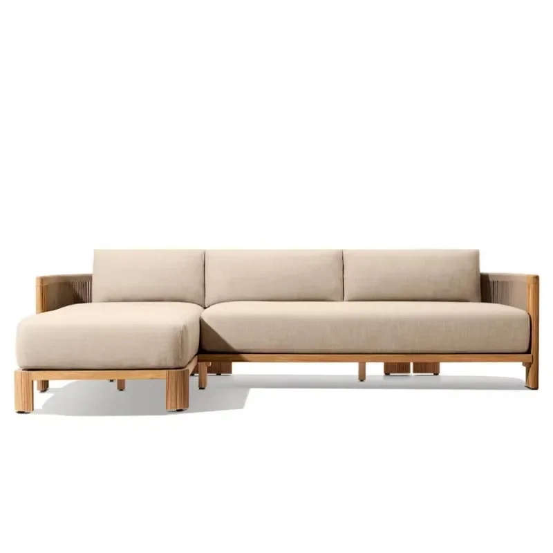 

All-Weather Rope Teak Outdoor Modular Sofa Recliner High Elastic Cushion Balcony Garden Furniture Patio Set