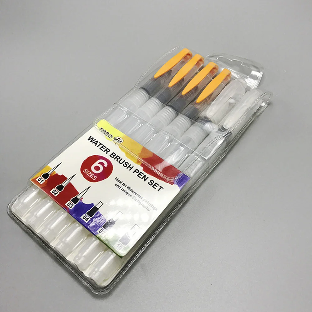 

6pcs Water Brush Pen Set Durable Watercolor Painting Squeeze Control For Solid Powdered Pigment Smooth Flow Easy Clean Random