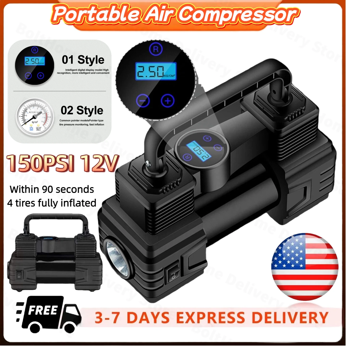 

Автомобильный воздушный компрессор, воздушный насос 150 PSI, 12 В, электрический насос для накачивания шин для мотоцикла, велосипеда, лодки, автоматические шарики для шин, надувные