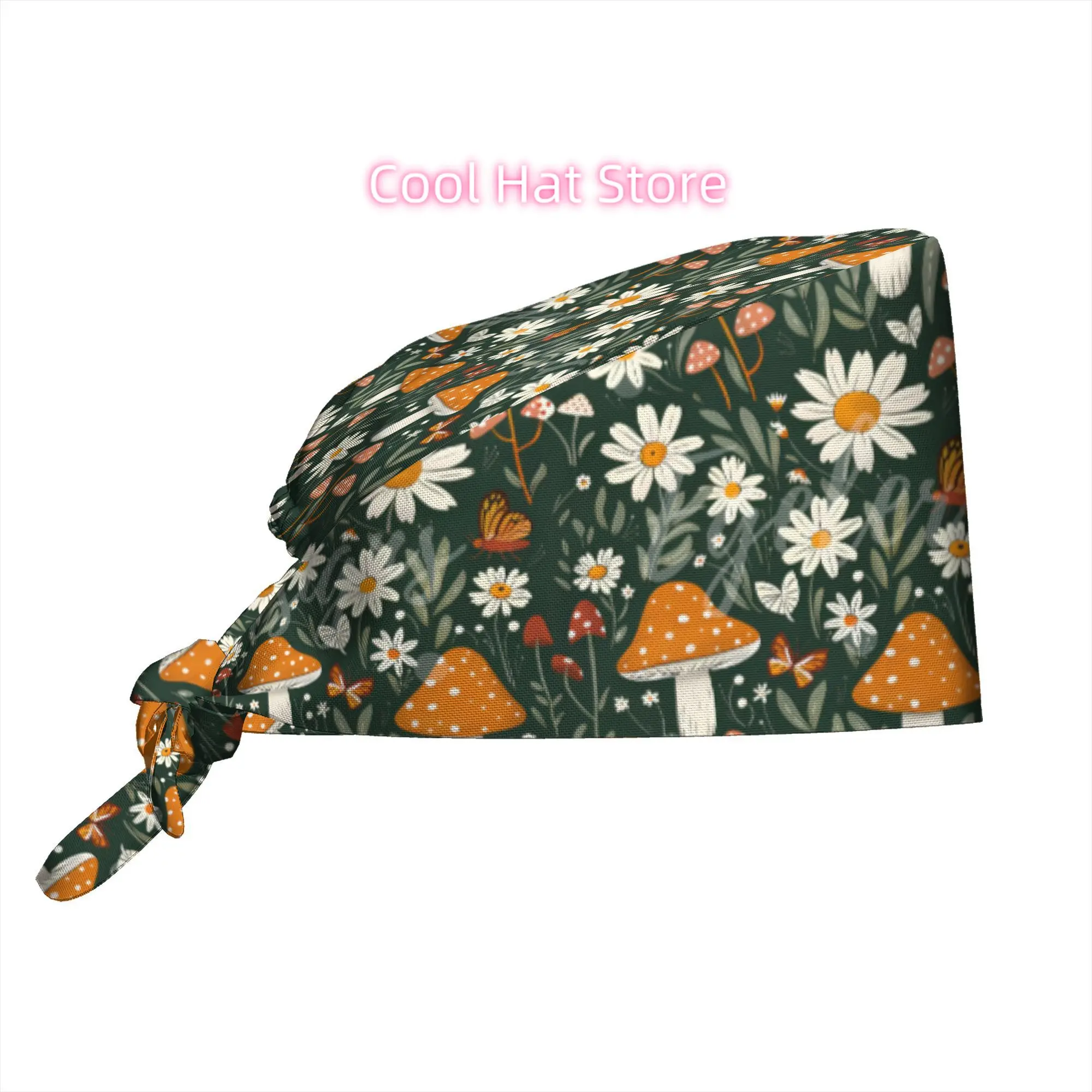 1pc Christmas Adjustable Work Hat, Elastic Tie-Back Scrub Hat, Unisex, One Size, Forest and Countryside Theme Pattern