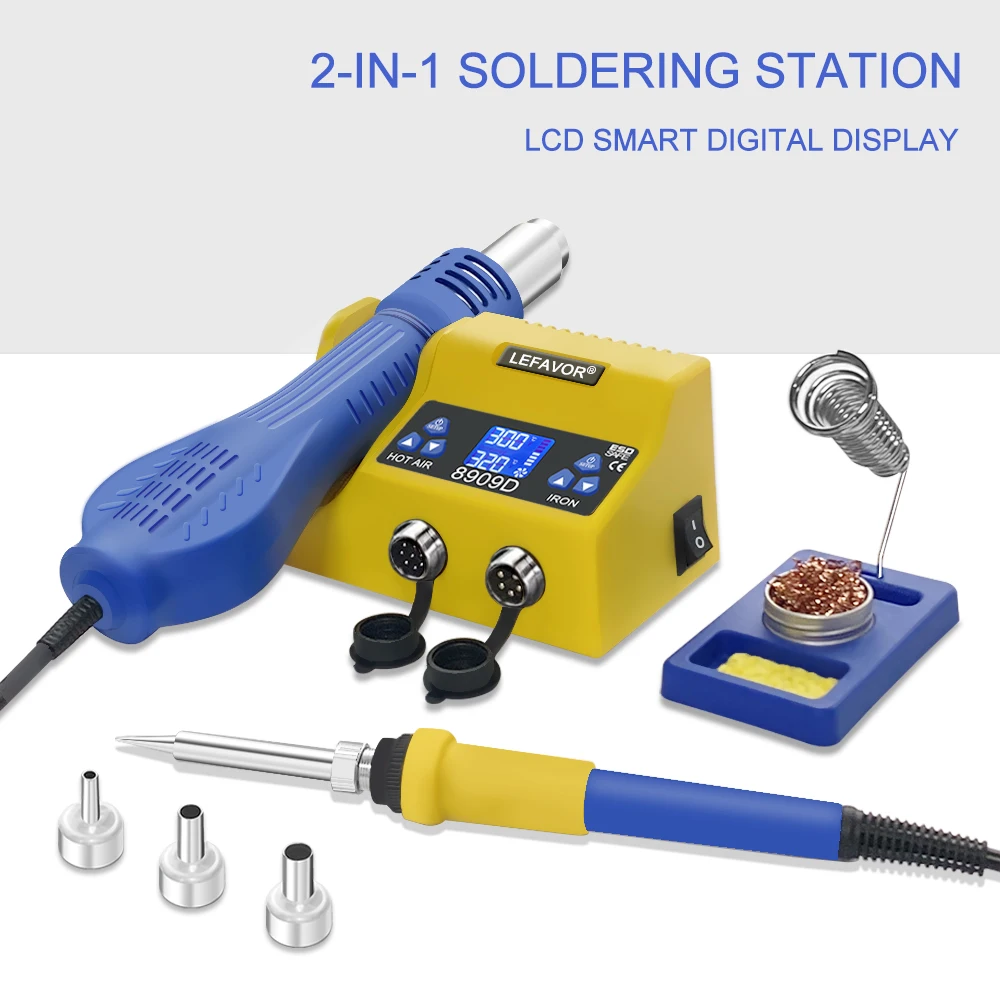 Lefavor 8909 digital soldering station BGA SMD Welding Rework Tool, soldering iron+ hot air gun portable