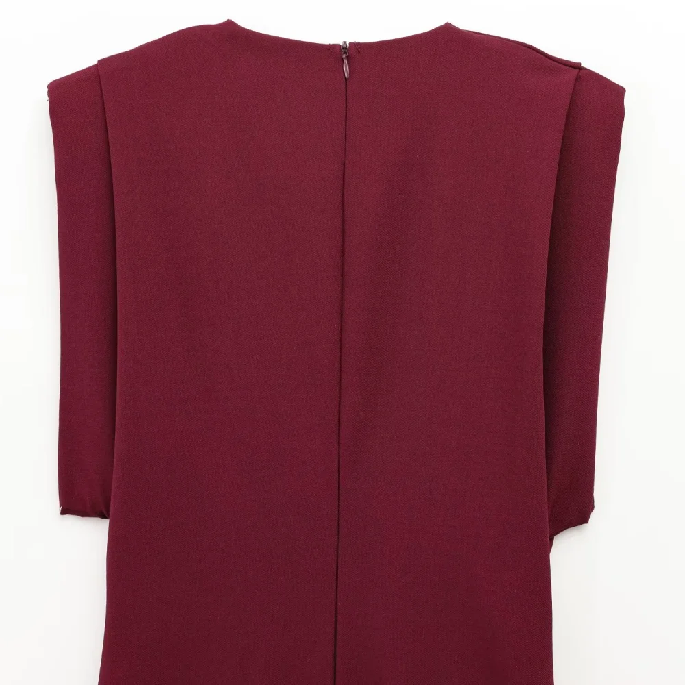 2025 BM MD ZA Women's Sleeveless Deep V - Neck Midi Dress in Burgundy with Ruched Detail Elegant Fashion Item