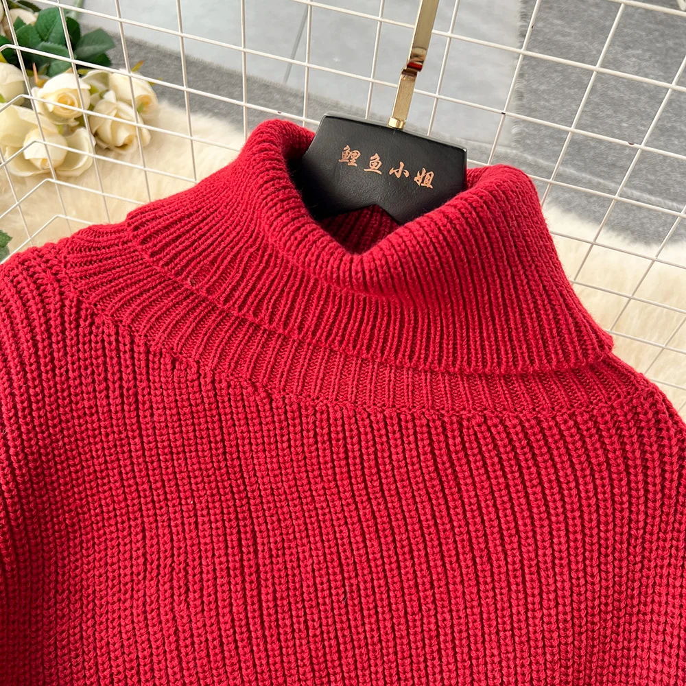 Croysier Women Sweaters Elegant Turtleneck Long Sleeve Knit Sweater Streetwear Fashion Asymmetric Hem Pullover Sweater Jumper