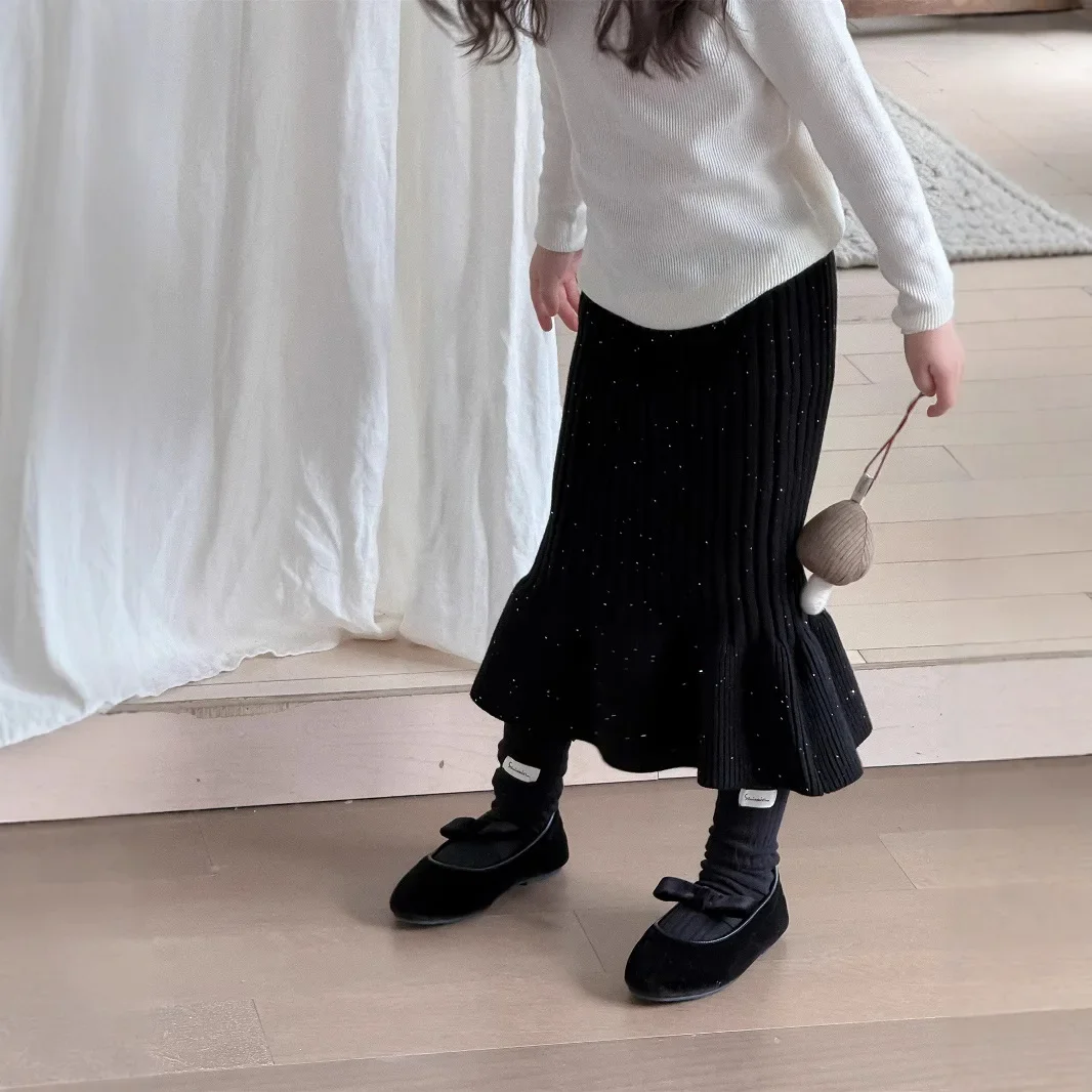 

Girls Half Length Skirt Winter Korean Edition Sparkling Fish Tail Knitted Versatile Temperament Daily Casual Fashion Elegance