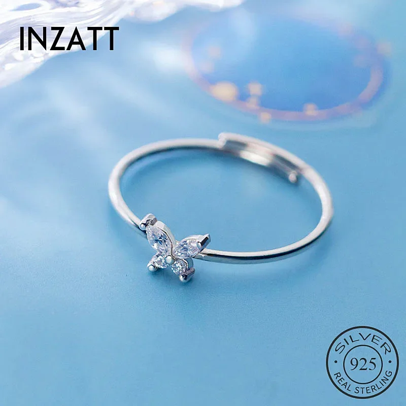 INZATT Real 925 Sterling Silver Zircon Butterfly Adjustable Ring For Fashion Women Cute Fine Jewelry Minimalist Accessories