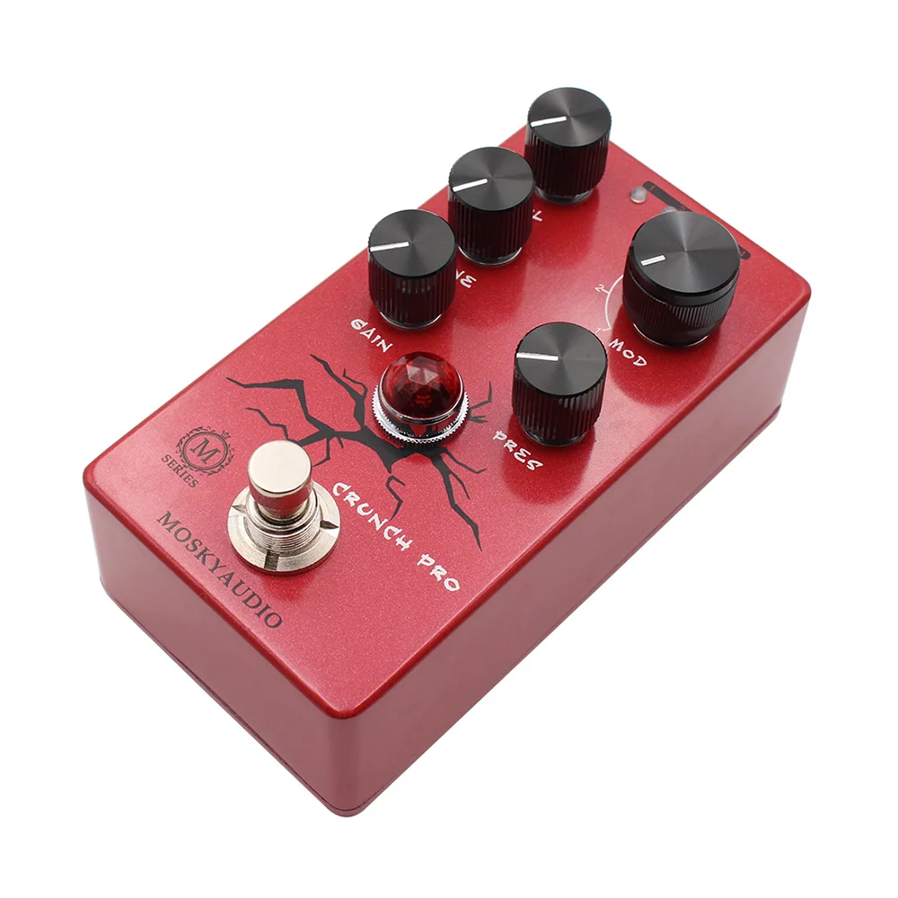 

Педаль MOSKYAUDIO для искажения гитары, педаль для создания эффектов для электрогитары, регулятор громкости/тона/коэффициента усиления/жёсткости, с истинным обходным металлическим корпусом, 9 В постоянного тока, 6,35 мм