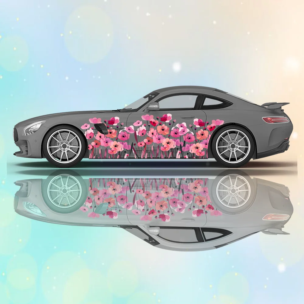 

A Group of Beautiful Floral Car Side Sticker Decor,PVC Waterproof Scratch Resistant Decal,Car Protection,Auto Accessories Gift
