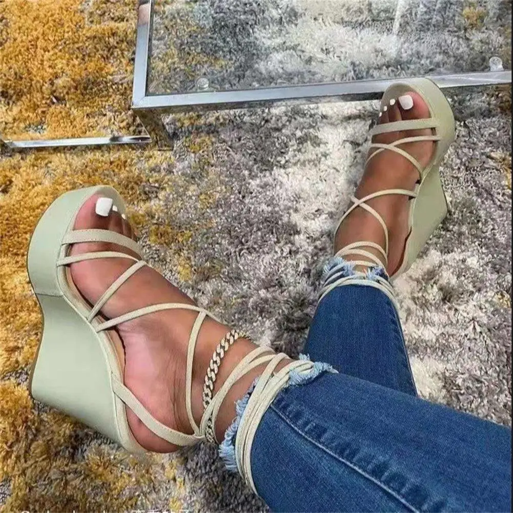 

Brand New Fashion Sexy Party Classic Mature women's Sandals Platform Summer Wedges High Heels Narrow Band Female Shoes