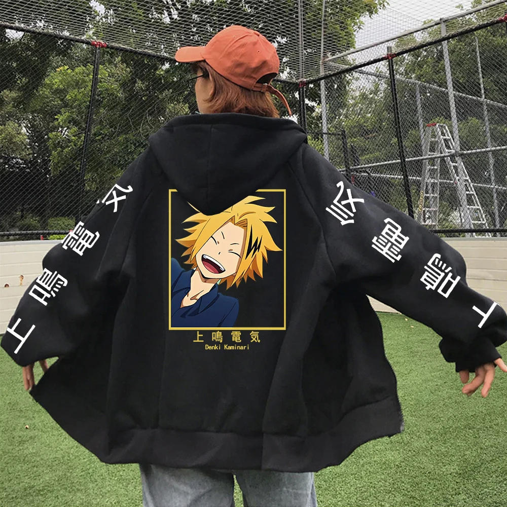 Anime My Hero Academia Kaminari Denki Zipper Hoodies Men Women Oversized Warm Jacket Boku no Hero Academia Zip Up jacket coat