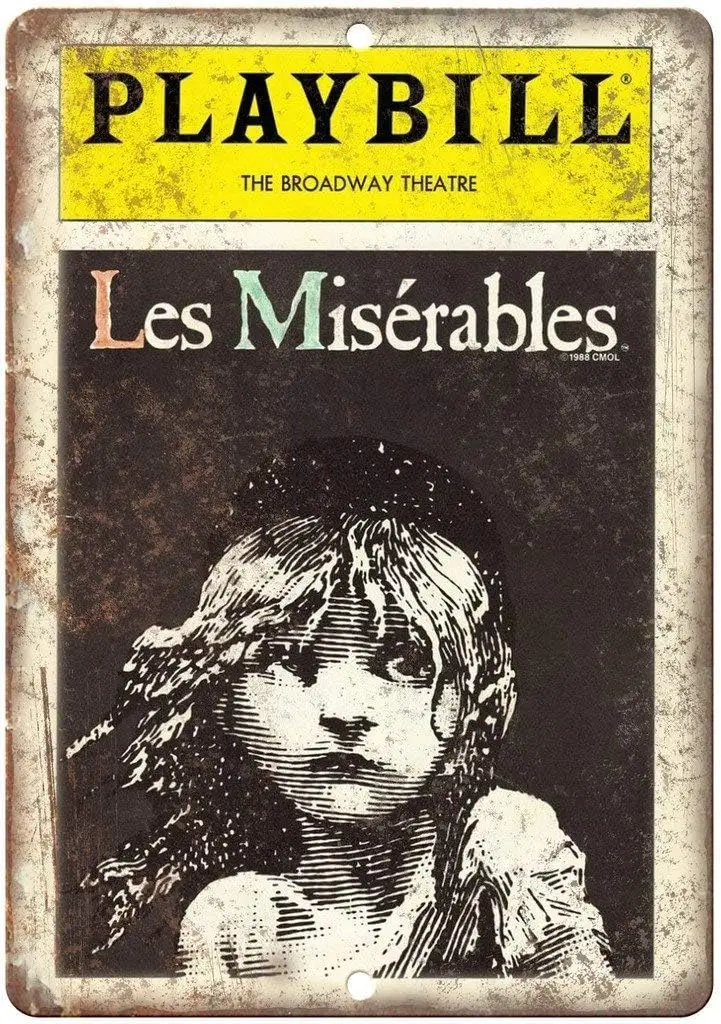 

Playbill Бродвейский театр Les Miserables, жестяной знак, винтажный настенный постер, табличка из металлического материала для фотографий