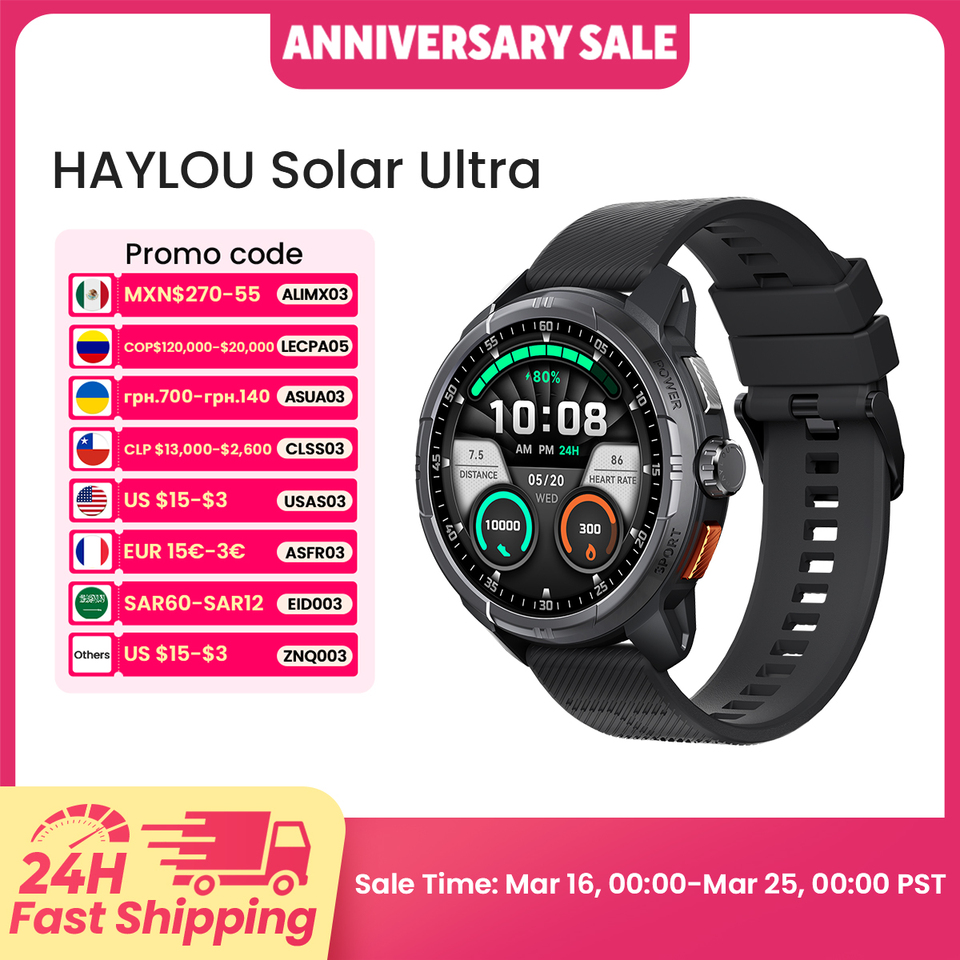  HAYLOU Solar Ultra GPS Smartwatch 1.6” AMOLED Display 5ATM Waterproof Built-in GPS Bluetooth Phone Calls Sports Smart Watch 