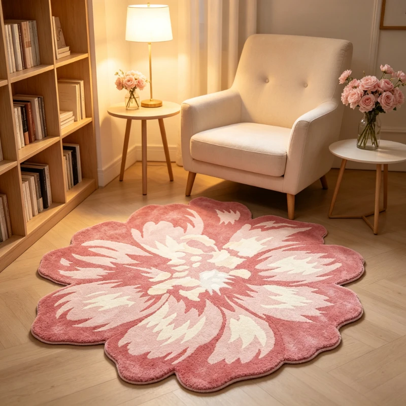 Flower Pattern Bedroom Decor Round Carpet Thick Plush Carpets for Living Room Fluffy Soft Lounge Floor Mat Home French Style Rug