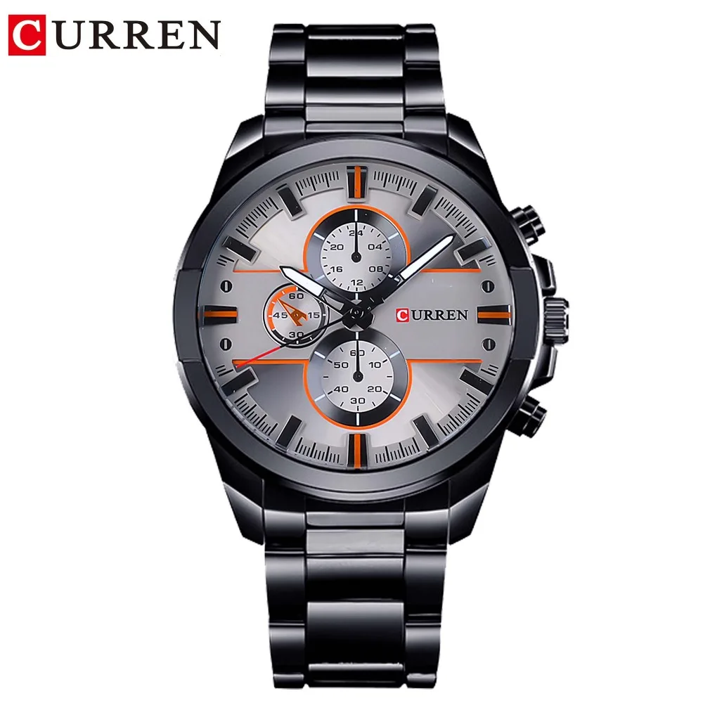 FashionCurren Top Brand  Black Full Stainless Steel Creative Mens Sport Quartz Watches Luxury Male Clock Military Casual Design