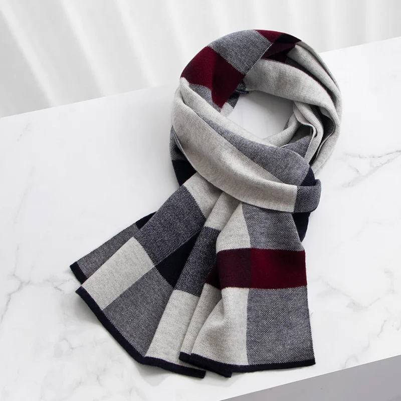 Men's Scarf Winter Warmer 100% Wool Neck Scarves Classic Business Striped Plaid Scarf Shawls Fashion Foulard Hommes 180x30cm