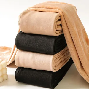 نسائي الصوف مبطن الجوارب الجوارب الطويلة الحرارية سراويل الشتاء الصوف القطبي تأثير أسود جوارب نسائية جوارب حرارية أعلى 8 جوارب جلدية سوداء - رقم 1