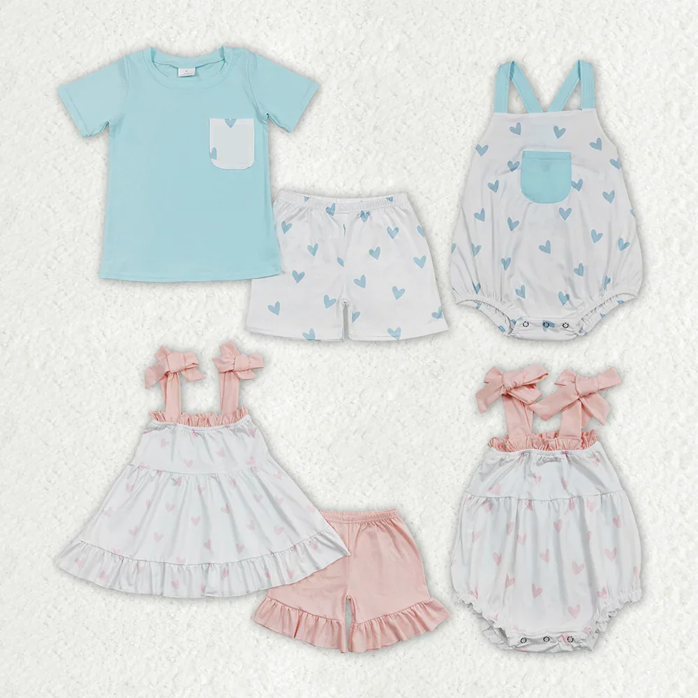 BSSO0413 Wholesale New Arrival baby girl clothes Valentine Summer short sleeve shorts sets  Summer Boutique kids clothes boys