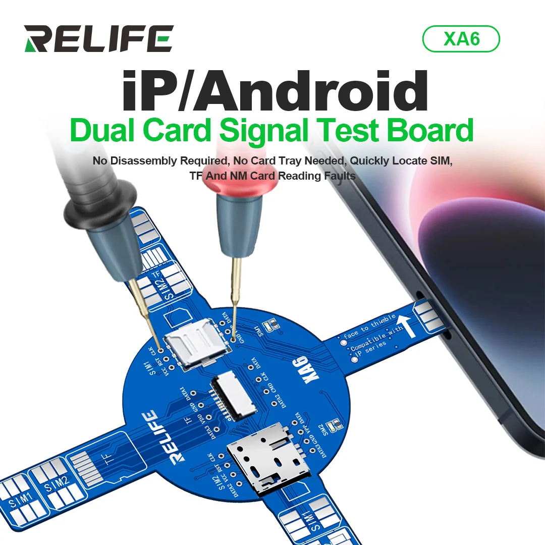 

RELIFE XA6 SIM Card Signal Detector Dual SIM Synchronous Test Board NM TF Card Fault Diagnosis Tool for Mobile Phone Repair