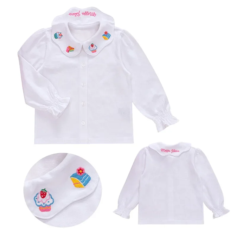 Children's Shirt Spring and Autumn Girls' Ice Cream Cake Letter Embroidered Lace Collar Long Sleeve Top Underneath