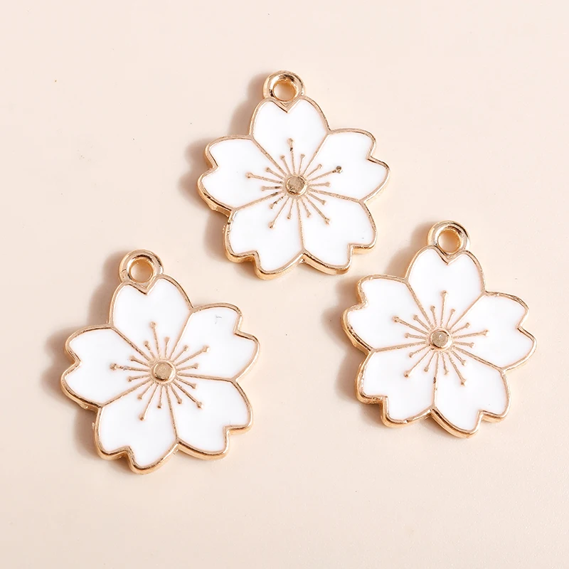10pcs 17*20mm Colorful Enamel Cute Sakaru Flowers Charms for Earrings Necklaces Pendants Handmade DIY Jewelry Making Accessories