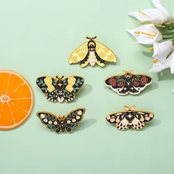 Floral Moth Butterfly Enamel Pins Custom Wholesale Insect Brooches Lapel Badges Gothic Moon Nature Jewelry Gift for Kids Friends