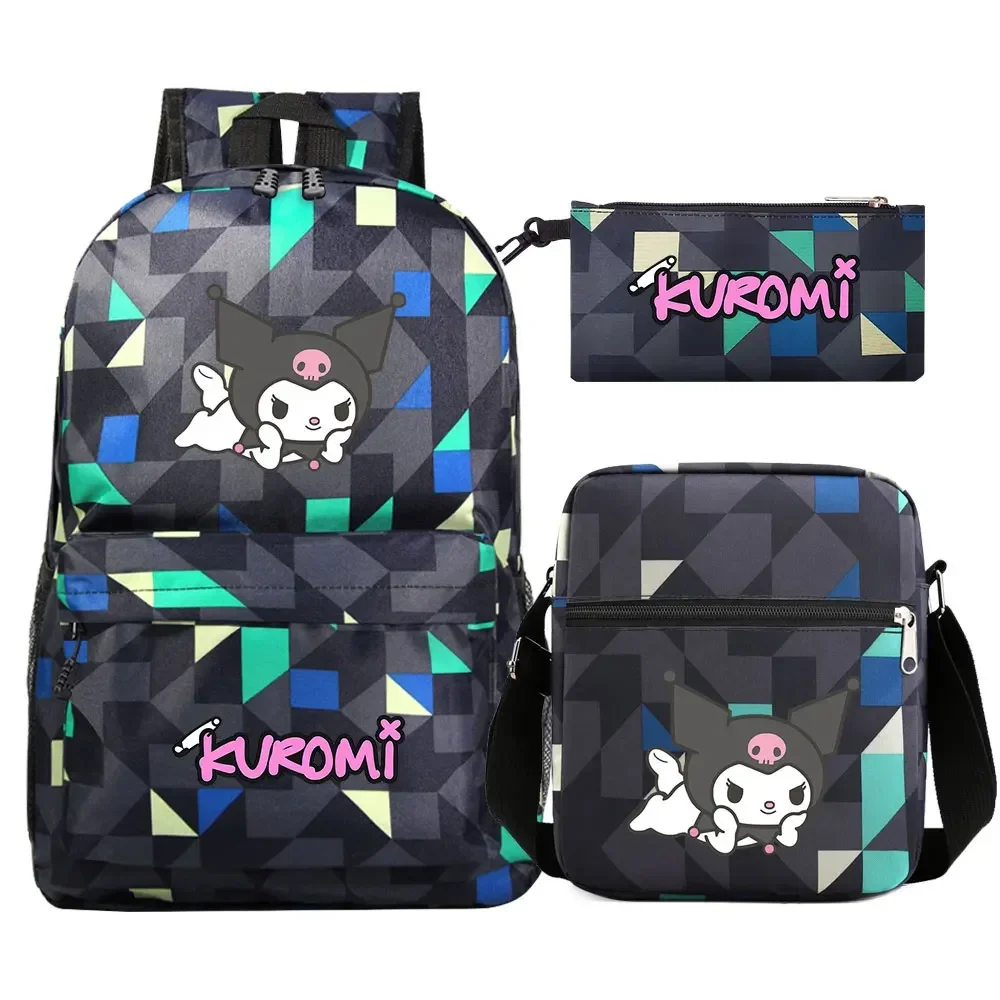 Sac à Dos de Voyage Kawaii Kuromi pour Garçon et Fille, Cartable pour Livre d'École pour Enfant, pour Femme et Adolescent, 3 Pièces