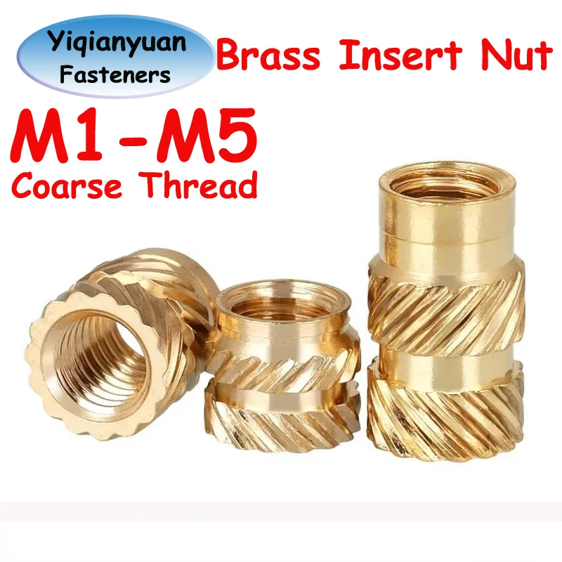 Yiqianyuan M1 M1.4 M1.6 M2 M2.5 M3 M4 M5 Brass Insert Nut Hot Melt Knurled Thread Heat Injection Molding Embedment Copper Nut
