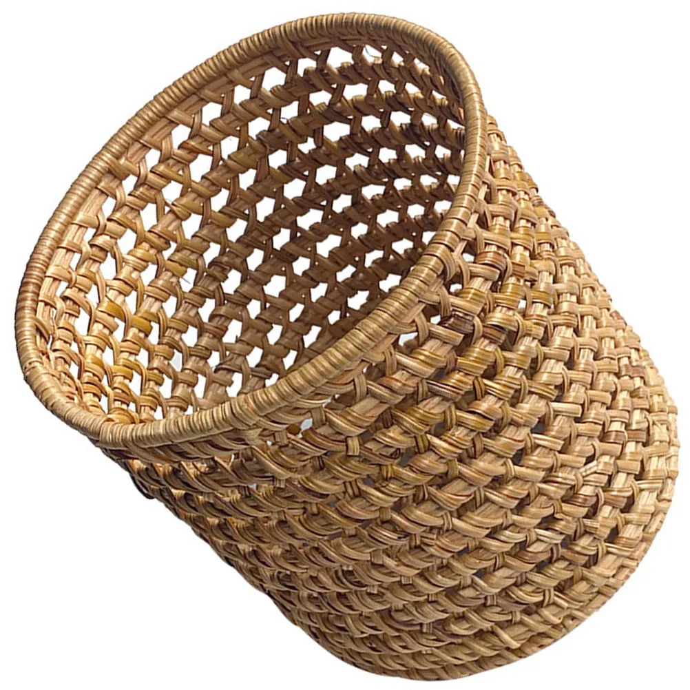 Woven Rattan Pencil Holder Desktop Pen Organizer Rustic Multifunction Pen Storage Bucket Large Capacity Makeup Brush