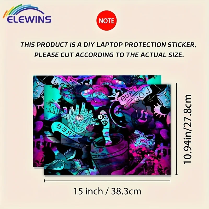 2-Pack Colorful Graffiti Pattern Laptop Art Decal Case, Universal Laptop Skin Sticker for Laptop Refrigerator Decor
